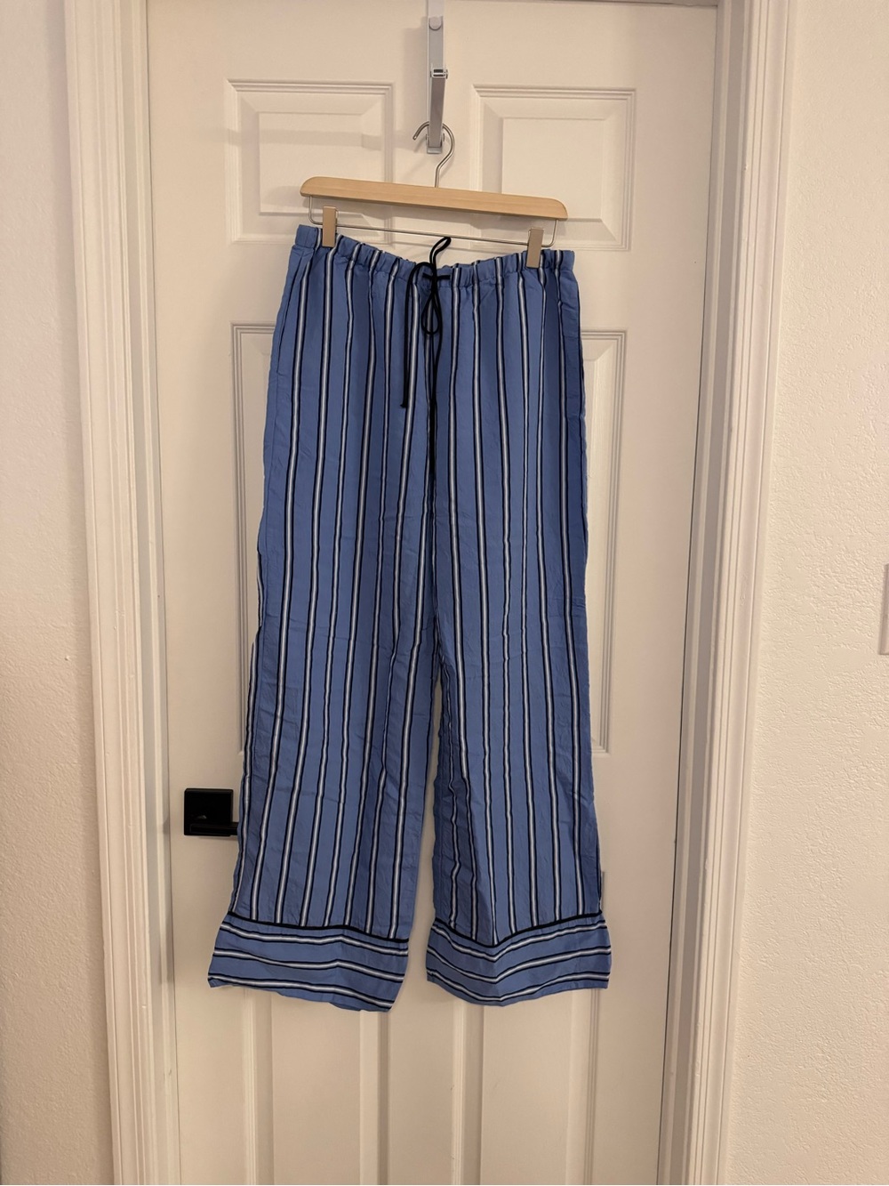 Zara Blue and White Striped Drawstring Wide-Leg Pants